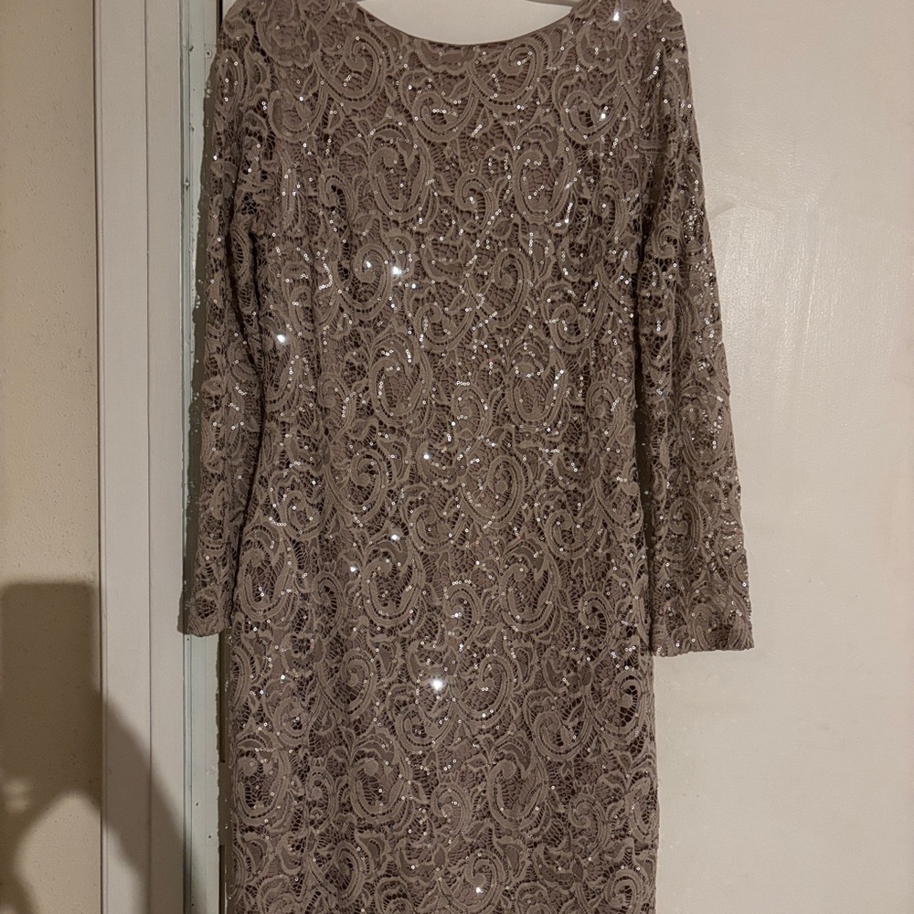 Mauve Sequin Embellished Long Sleeve Sheath Dress